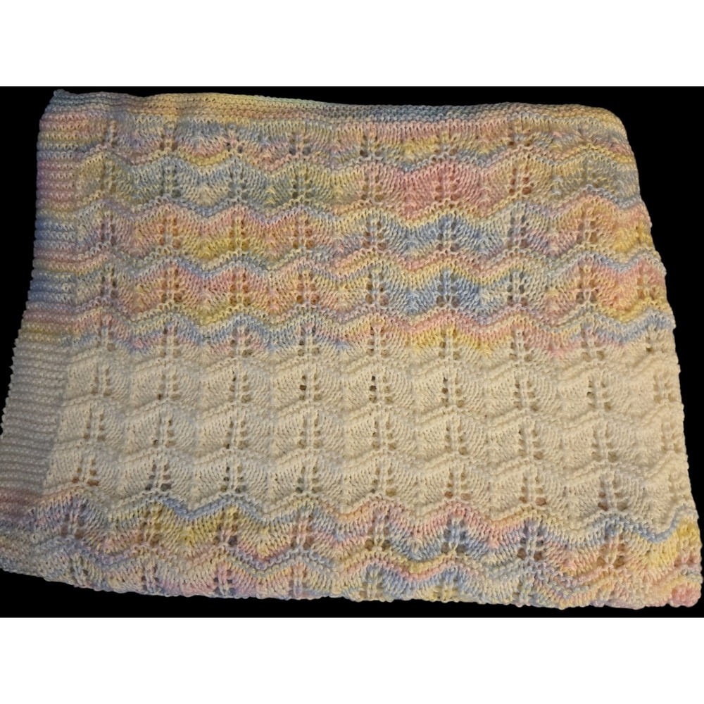 Hand Crocheted Baby Blanket Afghan 57x60 Pastel Pink Blue Throw Handmade